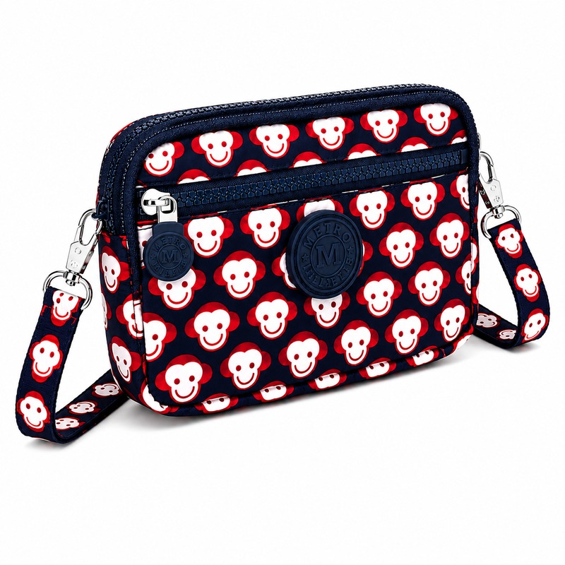 (image for) LL-7 Printed Red Monkey Pattern Metro Pouch Bag With Strap (New)